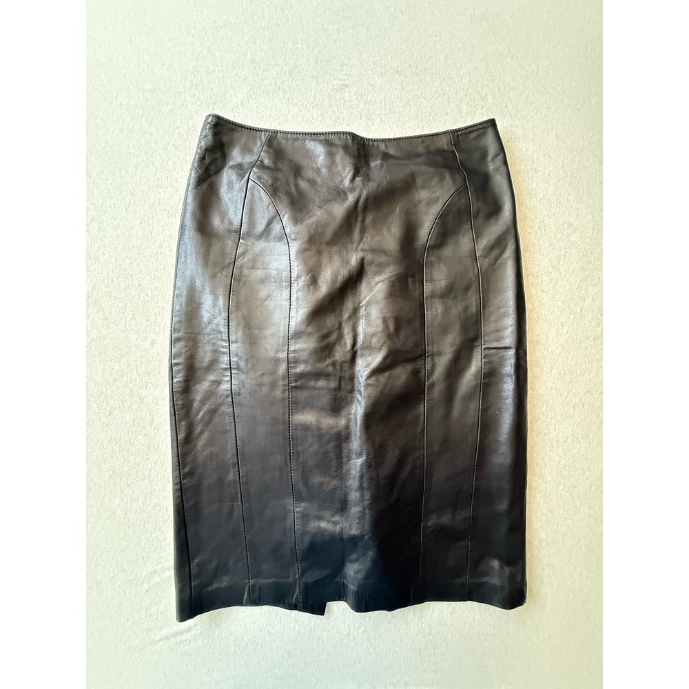 Danier Black Italian Leather Pencil Skirt Made in Canada Size 6 High Waist Midi